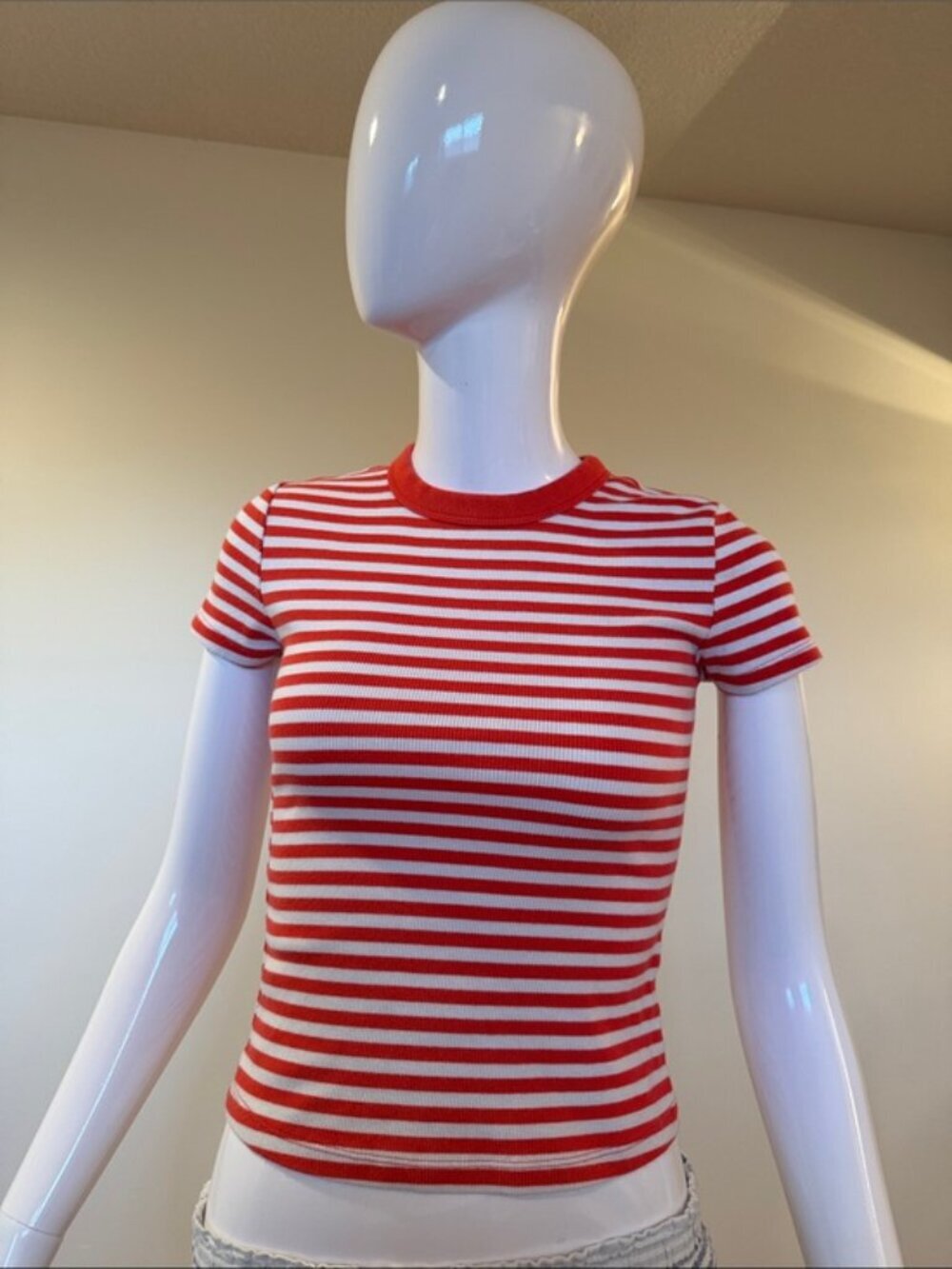 Old Navy Orange and White Striped Short Sleeve XS Snug Fit